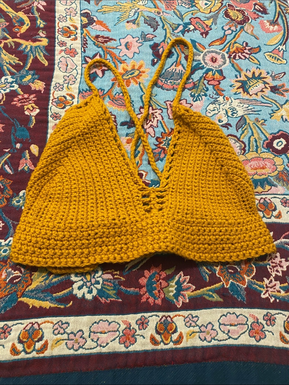 Handmade Mustard Crocheted Bralette Top - Women